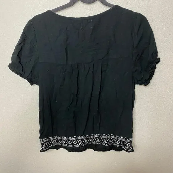 AE Black Embroidered Tasseled Neck‎ Blouse - Picture 2 of 5